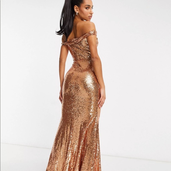 ✨PERFECT NEW YEARS DRESS Club L bardot sequin maxi dress with fishtail. - Picture 3 of 4